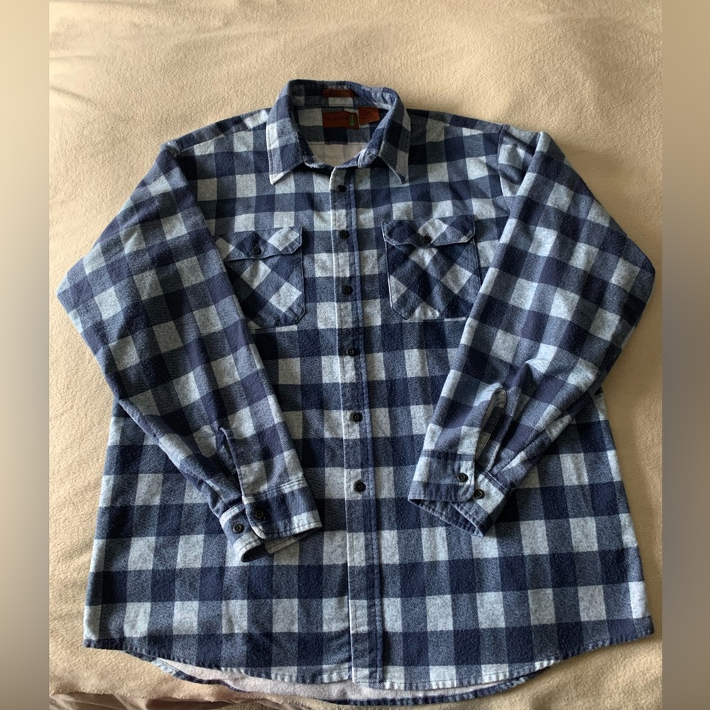 Fieldmaster Men’s XXL Tall Blue White Plaid Flannel Button-Up Shirt Long Sleeve